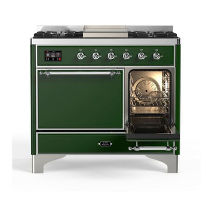 ILVE Majestic II 40 inch Solid Door Natural Gas Dual Fuel Range Chrome Emerald Green
