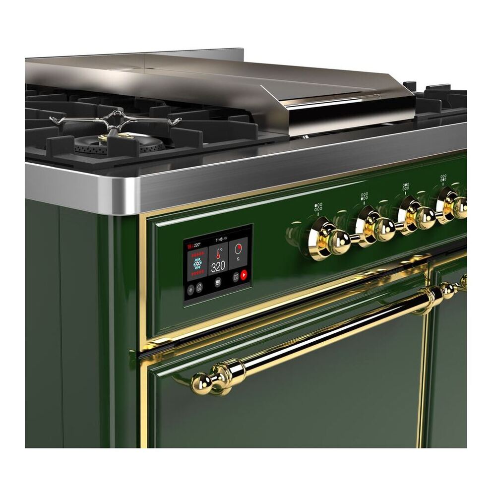 ILVE Majestic II 40 inch Solid Door Natural Gas Dual Fuel Range Brass Emerald Green
