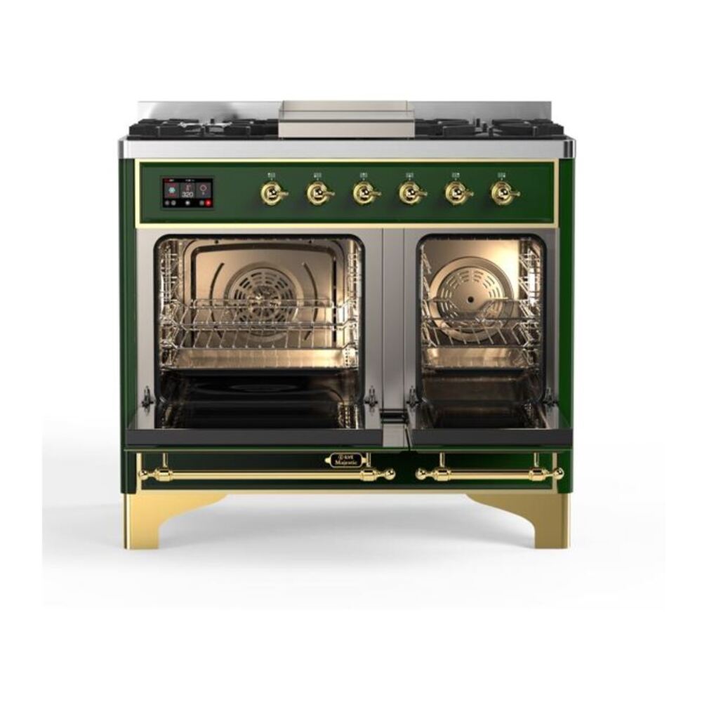 ILVE Majestic II 40 inch Solid Door Natural Gas Dual Fuel Range Brass Emerald Green