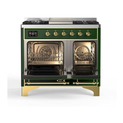 ILVE Majestic II 40 inch Solid Door Natural Gas Dual Fuel Range Brass Emerald Green