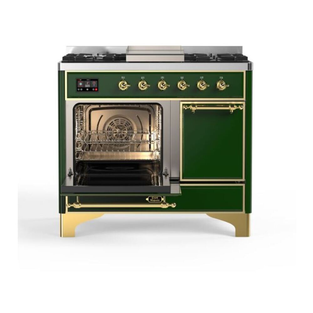 ILVE Majestic II 40 inch Solid Door Natural Gas Dual Fuel Range Brass Emerald Green