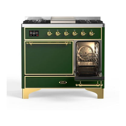 ILVE Majestic II 40 inch Solid Door Natural Gas Dual Fuel Range Brass Emerald Green