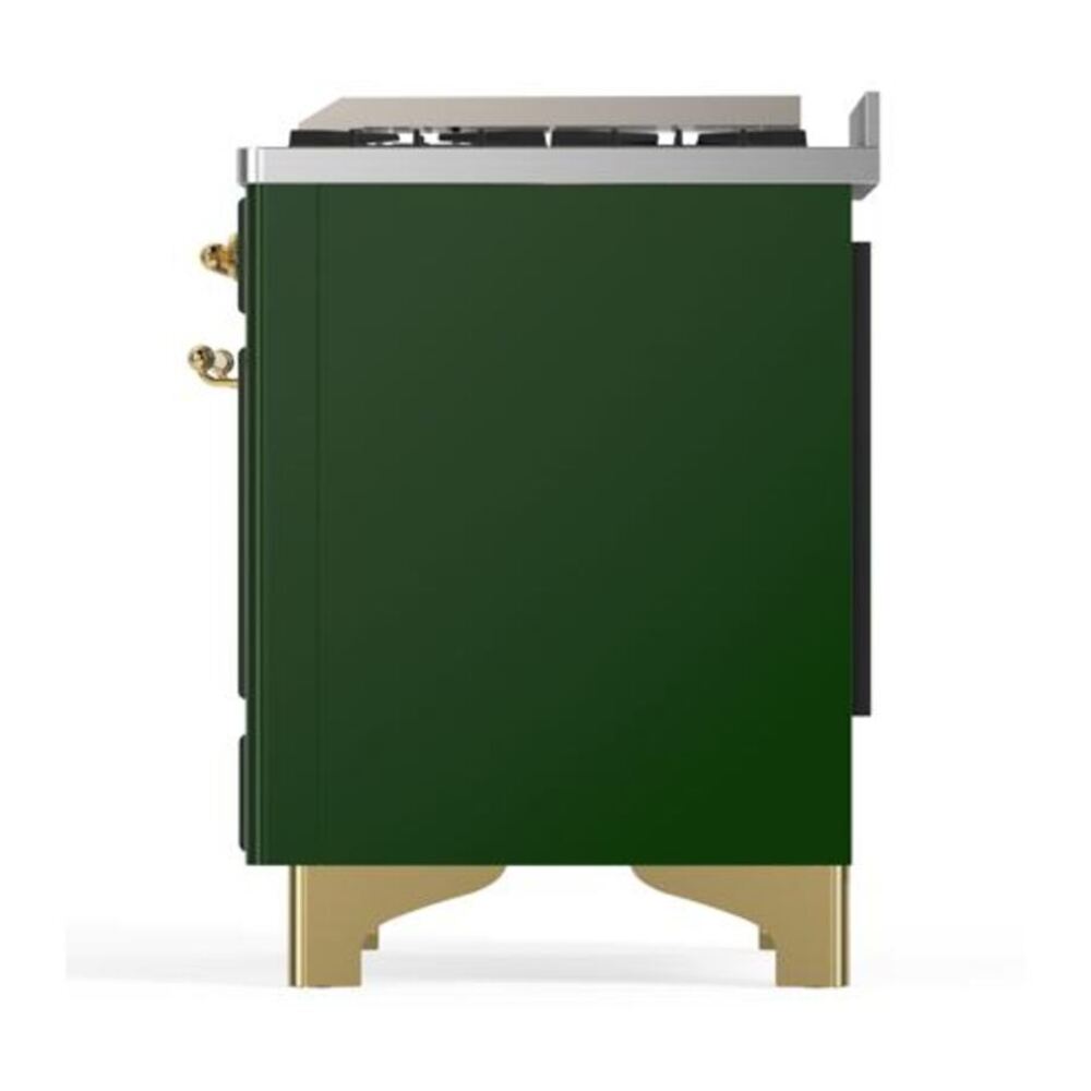ILVE Majestic II 40 inch Solid Door Natural Gas Dual Fuel Range Brass Emerald Green