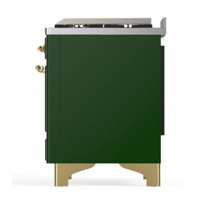 ILVE Majestic II 40 inch Solid Door Natural Gas Dual Fuel Range Brass Emerald Green