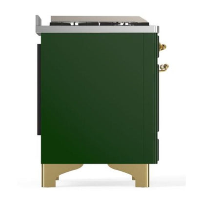 ILVE Majestic II 40 inch Solid Door Natural Gas Dual Fuel Range Brass Emerald Green