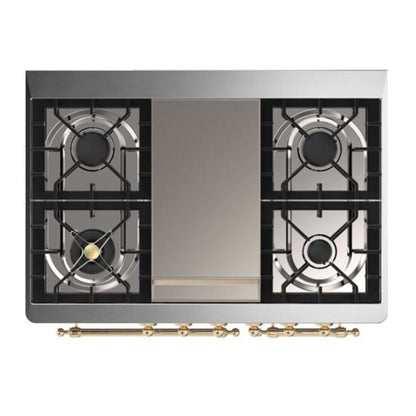 ILVE Majestic II 40 inch Solid Door Natural Gas Dual Fuel Range Brass Emerald Green