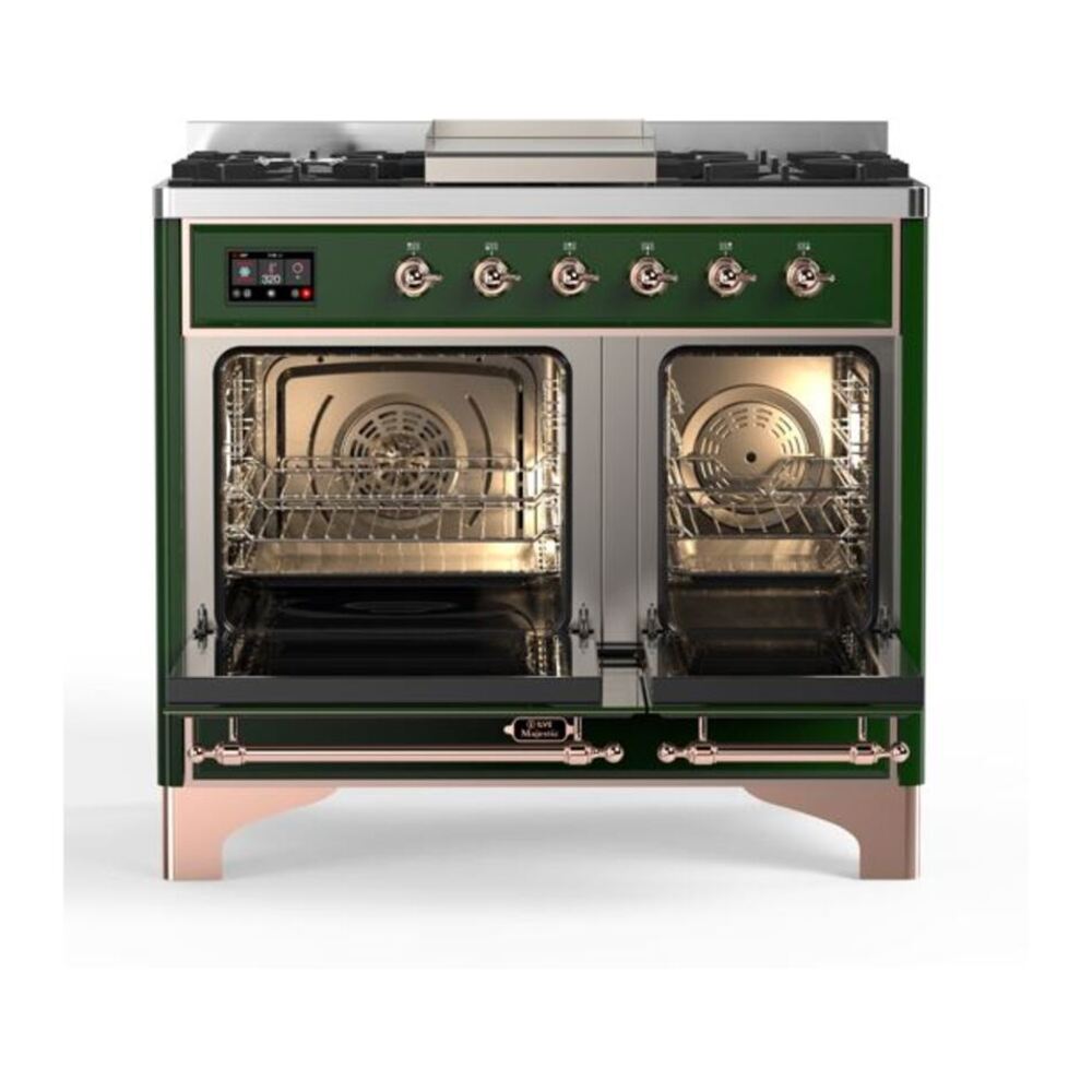 ILVE Majestic II 40 inch Solid Door Natural Gas Dual Fuel Range Copper Emerald Green