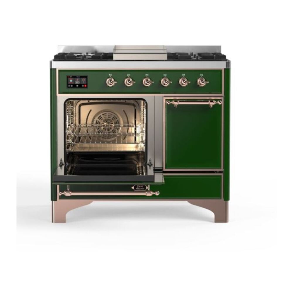 ILVE Majestic II 40 inch Solid Door Natural Gas Dual Fuel Range Copper Emerald Green