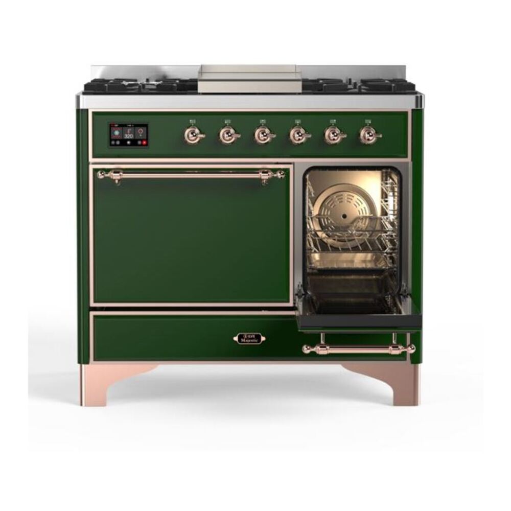 ILVE Majestic II 40 inch Solid Door Natural Gas Dual Fuel Range Copper Emerald Green