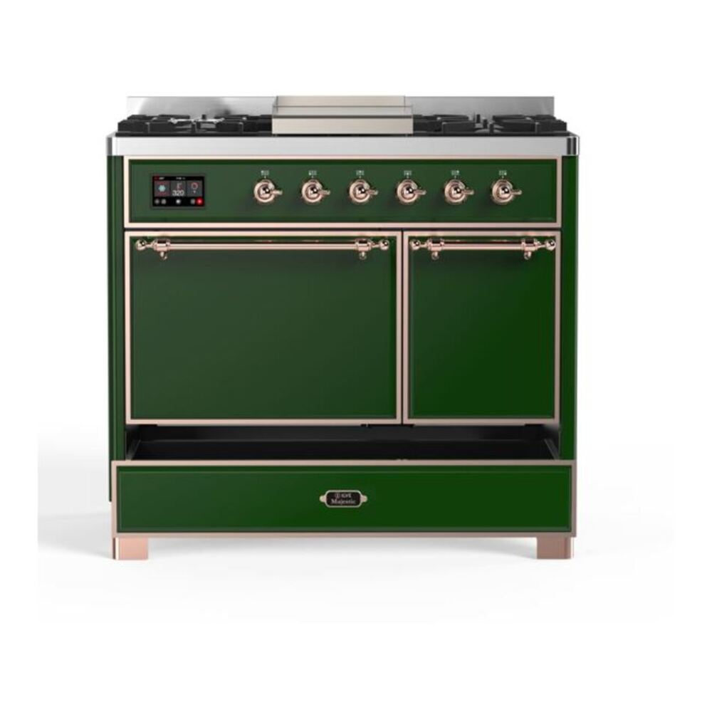 ILVE Majestic II 40 inch Solid Door Natural Gas Dual Fuel Range Copper Emerald Green
