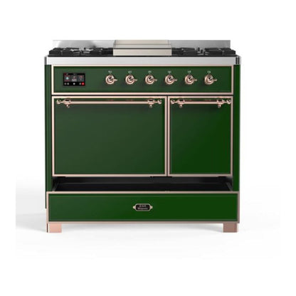 ILVE Majestic II 40 inch Solid Door Natural Gas Dual Fuel Range Copper Emerald Green