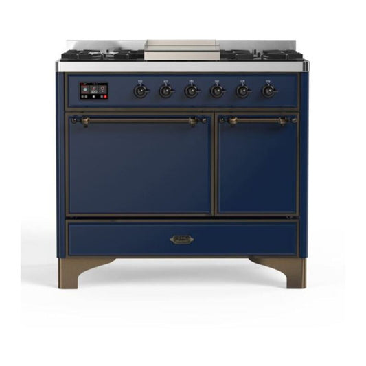 ILVE Majestic II 40" Midnight Blue Dual Fuel Range with 6 Burners and Griddle Solid Door Natural Gas