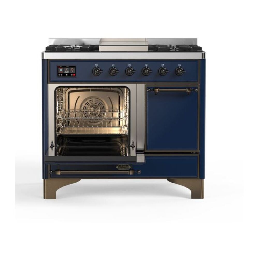 ILVE Majestic II 40 inch Solid Door Natural Gas Dual Fuel Range Burnished Midnight Blue