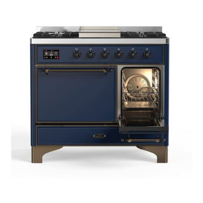 ILVE Majestic II 40 inch Solid Door Natural Gas Dual Fuel Range Burnished Midnight Blue