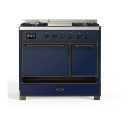 ILVE Majestic II 40 inch Solid Door Natural Gas Dual Fuel Range Burnished Midnight Blue