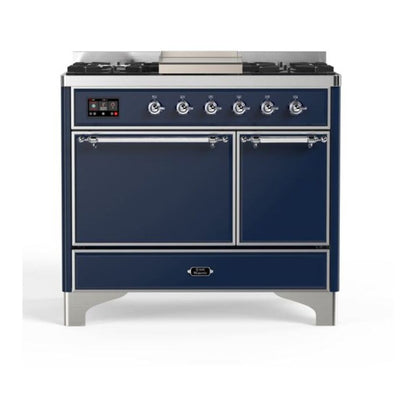 ILVE Majestic II 40 inch Solid Door Natural Gas Dual Fuel Range Chrome Midnight Blue