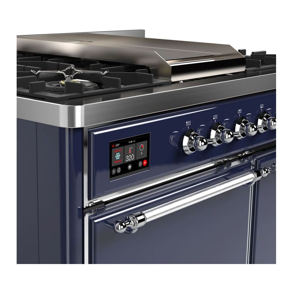 ILVE Majestic II 40 inch Solid Door Natural Gas Dual Fuel Range Chrome Midnight Blue