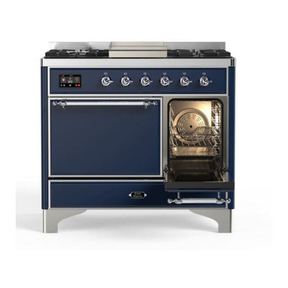 ILVE Majestic II 40 inch Solid Door Natural Gas Dual Fuel Range Chrome Midnight Blue
