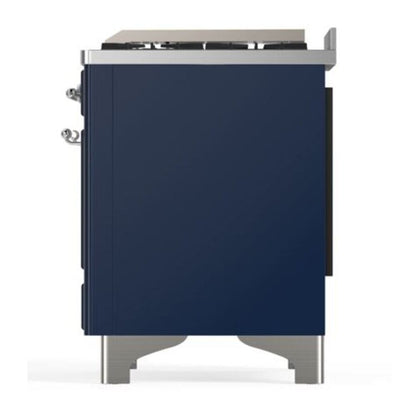 ILVE Majestic II 40 inch Solid Door Natural Gas Dual Fuel Range Chrome Midnight Blue