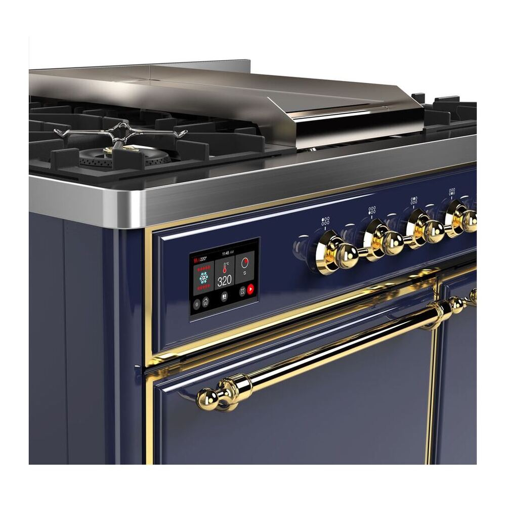 ILVE Majestic II 40 inch Solid Door Natural Gas Dual Fuel Range Brass Midnight Blue