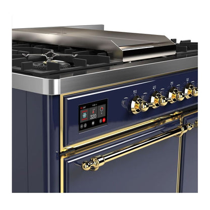 ILVE Majestic II 40 inch Solid Door Natural Gas Dual Fuel Range Brass Midnight Blue