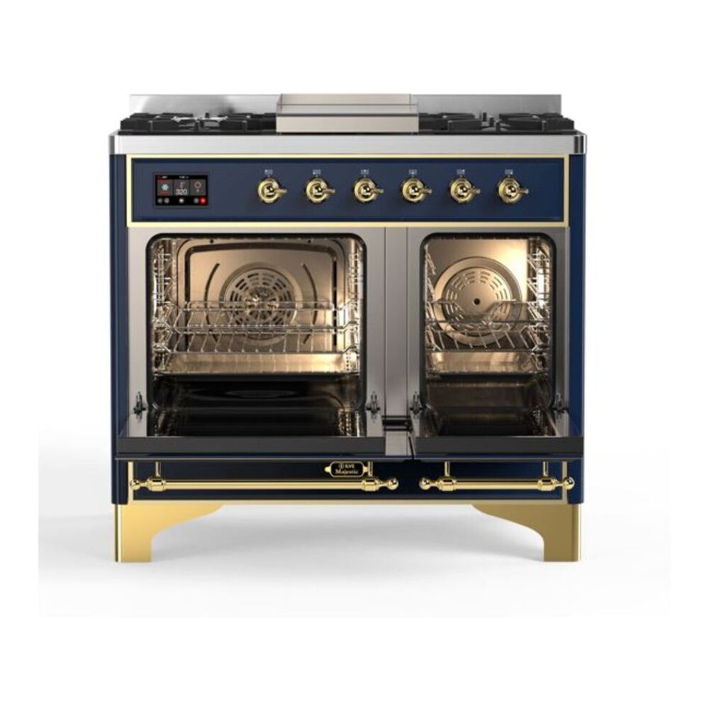 ILVE Majestic II 40 inch Solid Door Natural Gas Dual Fuel Range Brass Midnight Blue