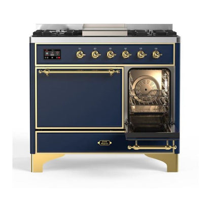 ILVE Majestic II 40 inch Solid Door Natural Gas Dual Fuel Range Brass Midnight Blue