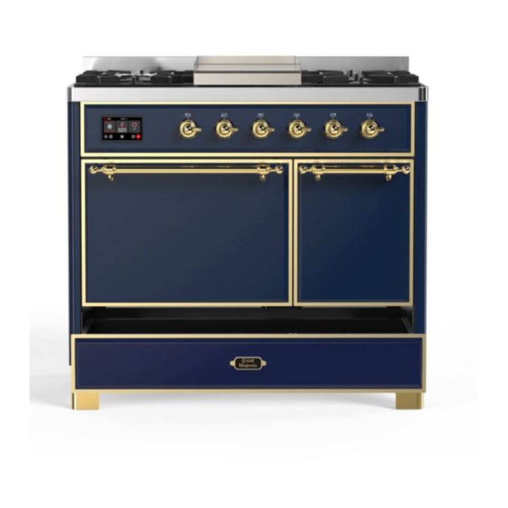 ILVE Majestic II 40 inch Solid Door Natural Gas Dual Fuel Range Brass Midnight Blue
