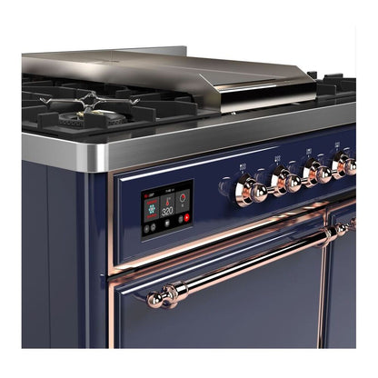 ILVE Majestic II 40 inch Solid Door Natural Gas Dual Fuel Range Copper Midnight Blue