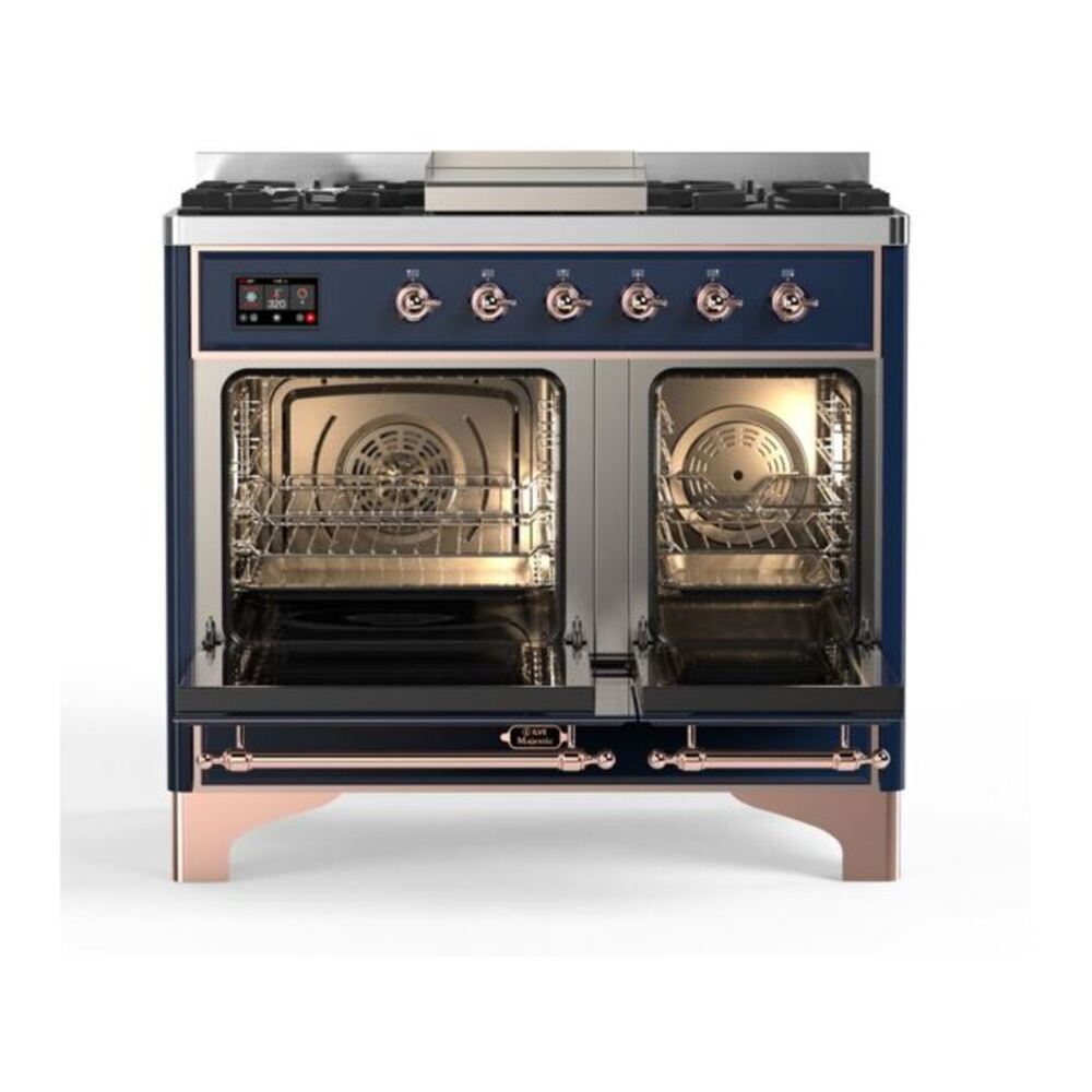 ILVE Majestic II 40 inch Solid Door Natural Gas Dual Fuel Range Copper Midnight Blue