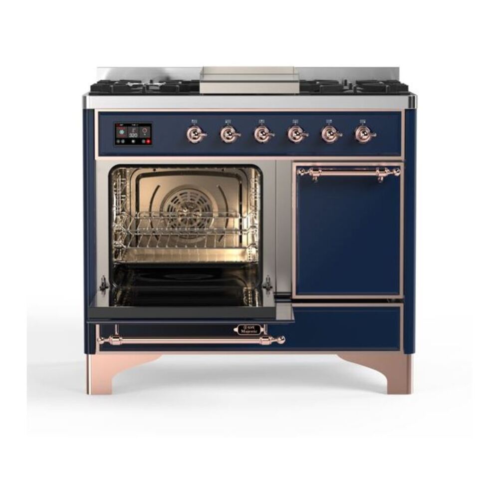 ILVE Majestic II 40 inch Solid Door Natural Gas Dual Fuel Range Copper Midnight Blue