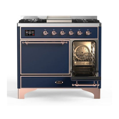 ILVE Majestic II 40 inch Solid Door Natural Gas Dual Fuel Range Copper Midnight Blue