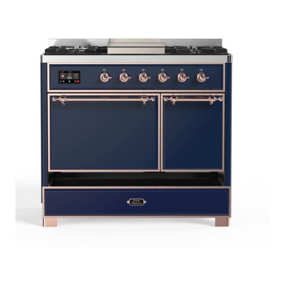 ILVE Majestic II 40 inch Solid Door Natural Gas Dual Fuel Range Copper Midnight Blue