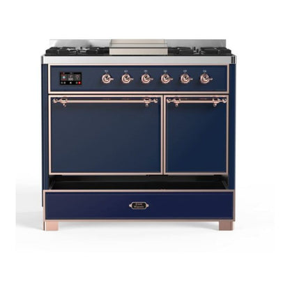 ILVE Majestic II 40 inch Solid Door Natural Gas Dual Fuel Range Copper Midnight Blue