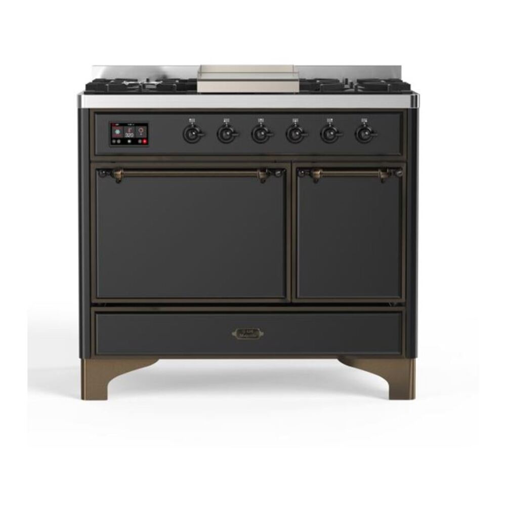 ILVE Majestic II 40 inch Solid Door Natural Gas Dual Fuel Range Burnished Graphite Matte