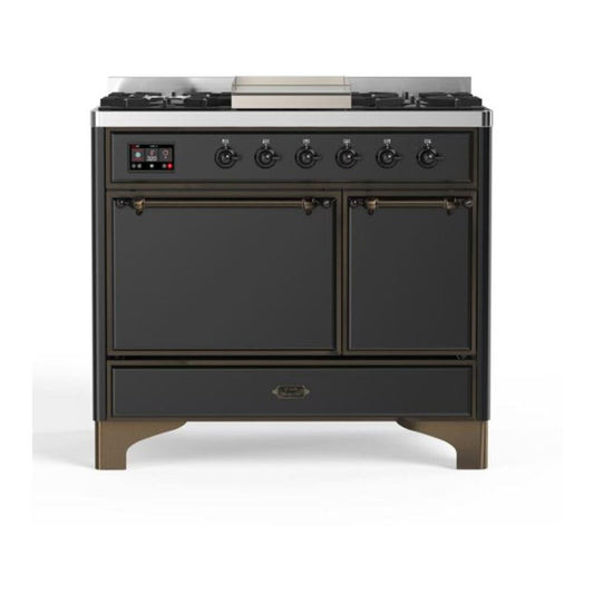 ILVE Majestic II 40" Graphite Matte Dual Fuel Range with 6 Burners and Griddle Solid Door Natural Gas
