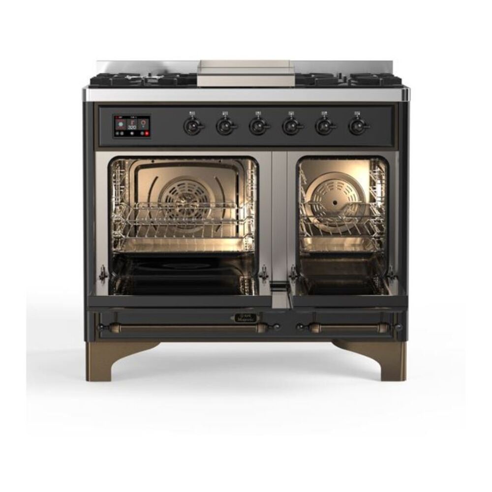 ILVE Majestic II 40 inch Solid Door Natural Gas Dual Fuel Range Burnished Graphite Matte