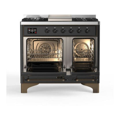 ILVE Majestic II 40 inch Solid Door Natural Gas Dual Fuel Range Burnished Graphite Matte