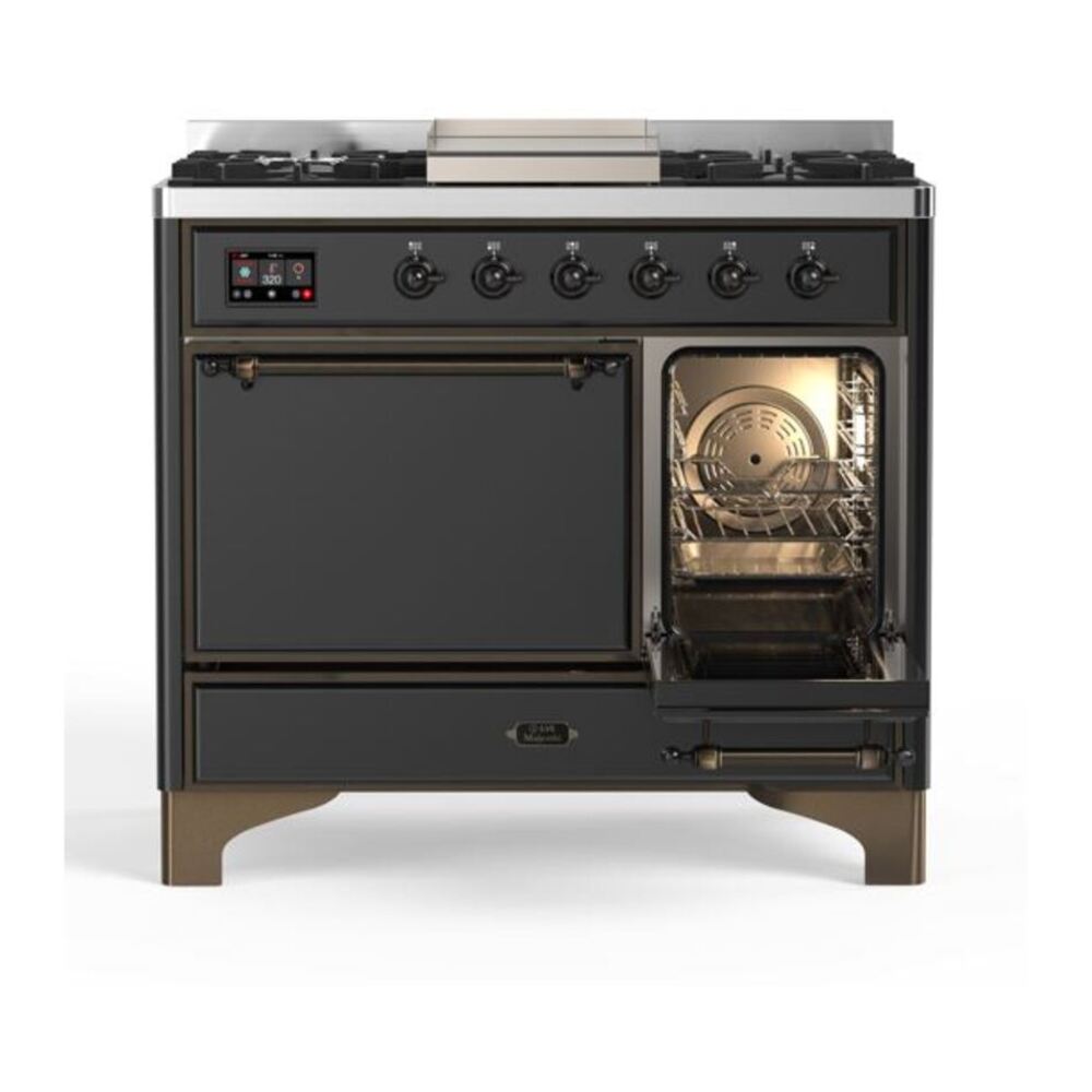 ILVE Majestic II 40 inch Solid Door Natural Gas Dual Fuel Range Burnished Graphite Matte