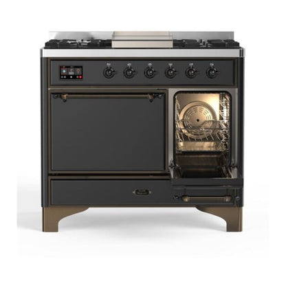 ILVE Majestic II 40 inch Solid Door Natural Gas Dual Fuel Range Burnished Graphite Matte