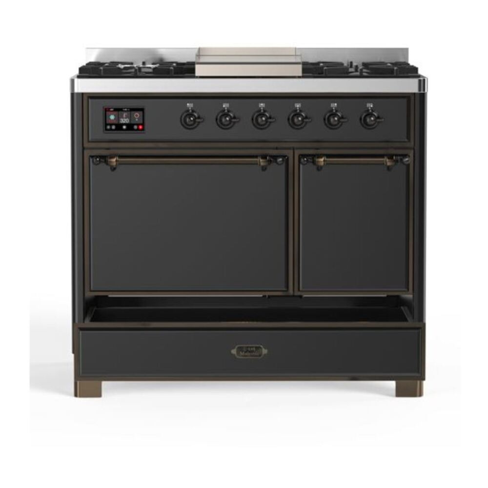 ILVE Majestic II 40 inch Solid Door Natural Gas Dual Fuel Range Burnished Graphite Matte
