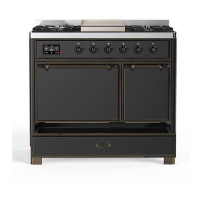 ILVE Majestic II 40 inch Solid Door Natural Gas Dual Fuel Range Burnished Graphite Matte