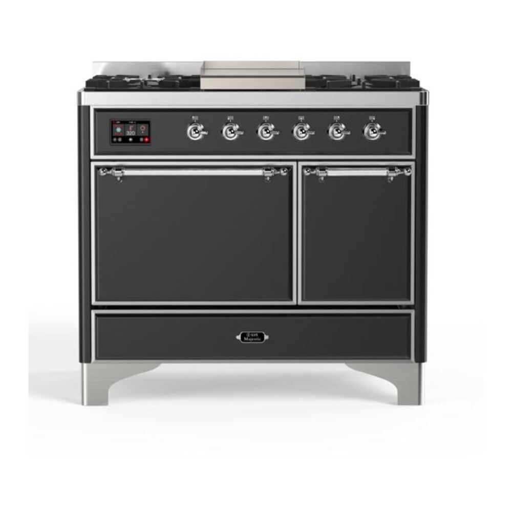 ILVE Majestic II 40 inch Solid Door Natural Gas Dual Fuel Range Chrome Graphite Matte