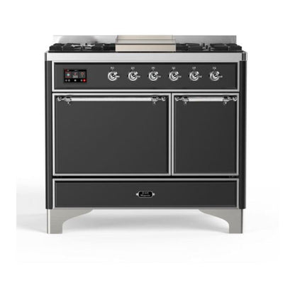 ILVE Majestic II 40 inch Solid Door Natural Gas Dual Fuel Range Chrome Graphite Matte