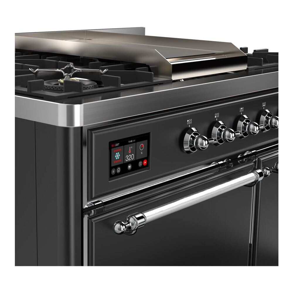 ILVE Majestic II 40 inch Solid Door Natural Gas Dual Fuel Range Chrome Graphite Matte