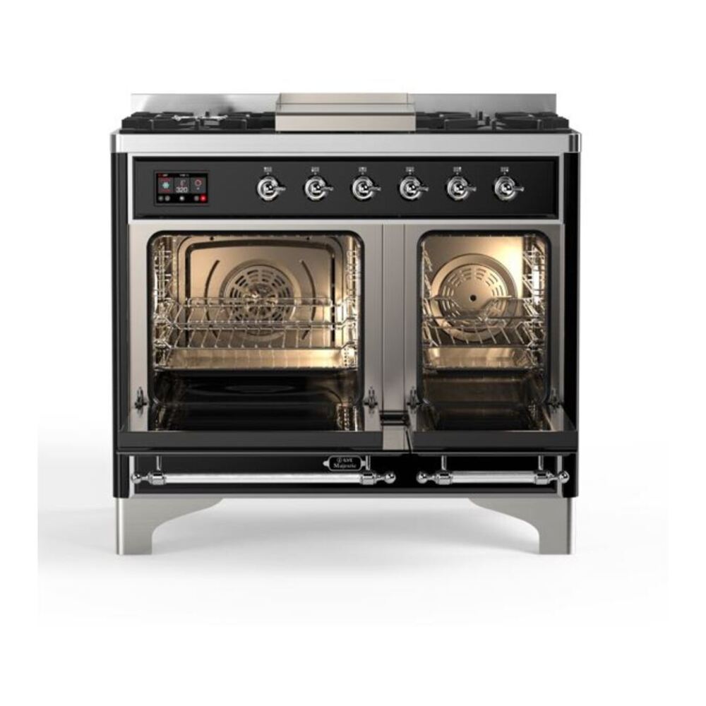 ILVE Majestic II 40 inch Solid Door Natural Gas Dual Fuel Range Chrome Graphite Matte