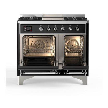 ILVE Majestic II 40 inch Solid Door Natural Gas Dual Fuel Range Chrome Graphite Matte