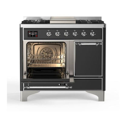 ILVE Majestic II 40 inch Solid Door Natural Gas Dual Fuel Range Chrome Graphite Matte