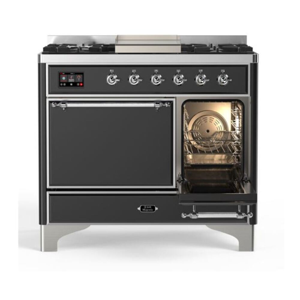 ILVE Majestic II 40 inch Solid Door Natural Gas Dual Fuel Range Chrome Graphite Matte