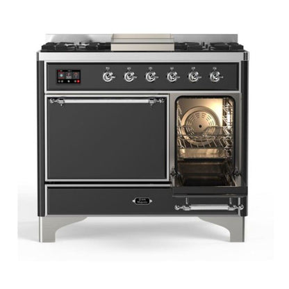 ILVE Majestic II 40 inch Solid Door Natural Gas Dual Fuel Range Chrome Graphite Matte